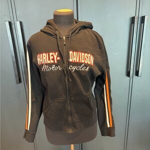 Harley-Davidson Black Zip Up Hoodie Orange Stripe Logo Medium Large